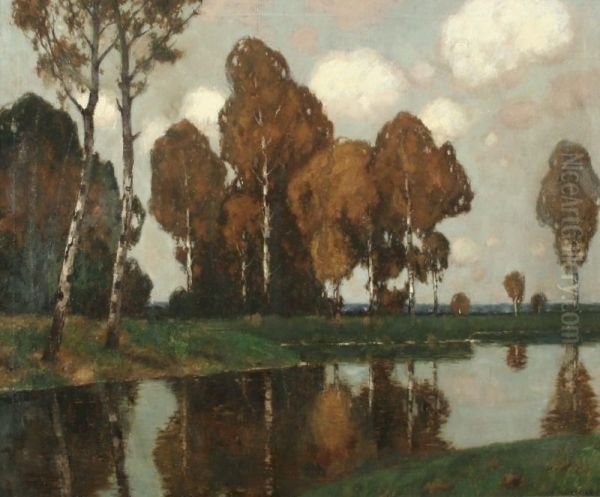 Landschaft Mit Seichtem Fluslauf Oil Painting by Carl Kustner