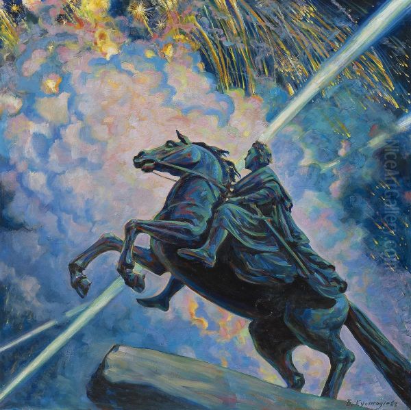 Fireworks. The Bronze Horseman Oil Painting by Boris Kustodiev