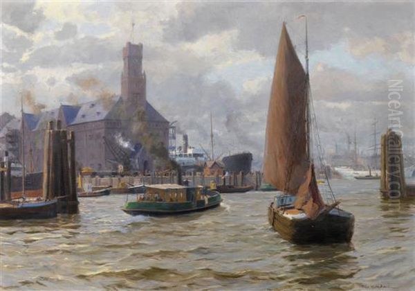 Hamburg Harbour Oil Painting by Paul Kutscha