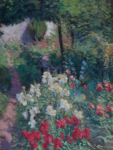 Blumenrabatte Mit Bunten Lowenmaulchen Oil Painting by Paul Kutscha