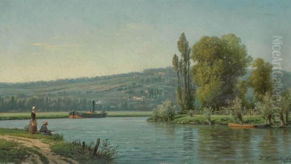 Au Bord Du Fleuve Oil Painting by Charles Euphrasie Kuwasseg