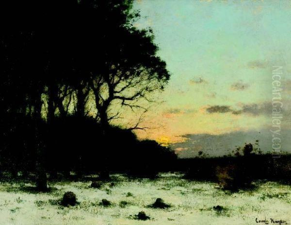 Winters Bosgezicht Bij Avond Oil Painting by Cornelis Kuypers