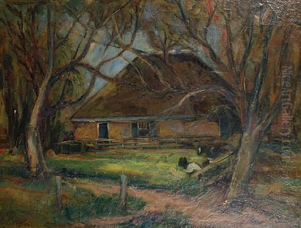 A Dutch Farmhouse Oil Painting by Harrie Kuyten