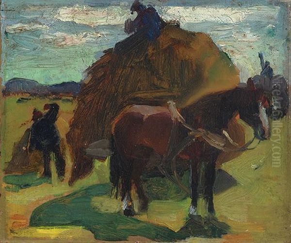 Horse And Haycart Oil Painting by Harrie Kuyten