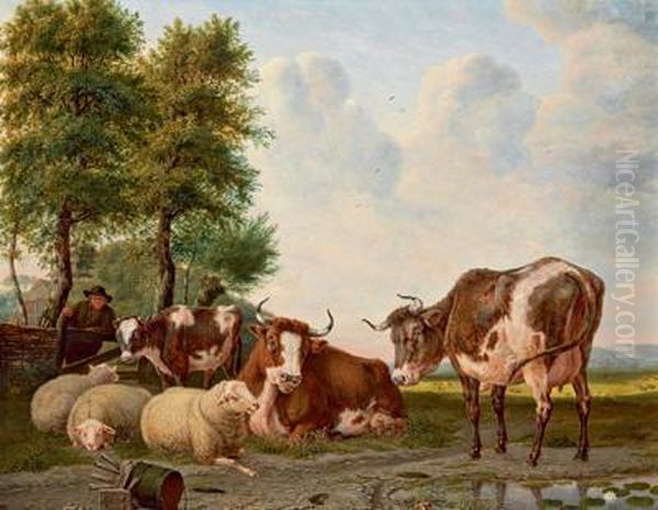 Landschaft Mit Weidendem Viehund Einem Bauern Oil Painting by Martinus Antonius Kuytenbrouwer