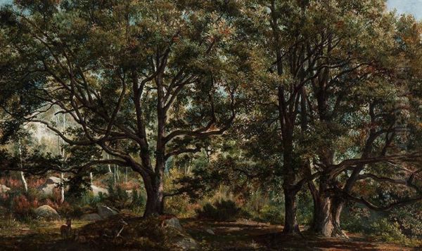 Deer In The Forest Oil Painting by Martinus Antonius Kuytenbrouwer