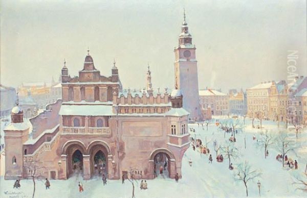 Widok Na Sukiennice Oil Painting by Ludwik Kwiatkowski