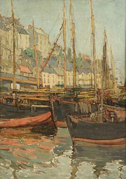 Boats In Harbour Oil Painting by Georgina Moutray Kyle