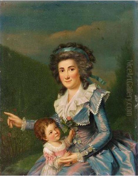 Portrait De Femme En Robe Avec Son Enfant Oil Painting by Franz Peter Joseph Kymli