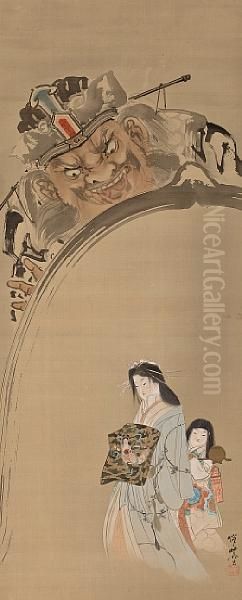 Beauty And Emma-o Oil Painting by Kawanabe Kyosai