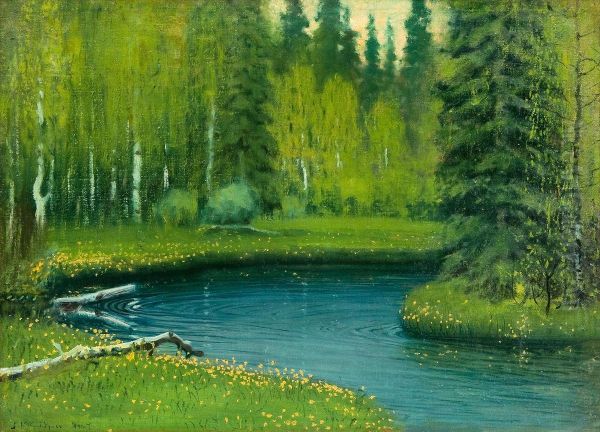 Forest Mere Oil Painting by Juho Kyyhkynen