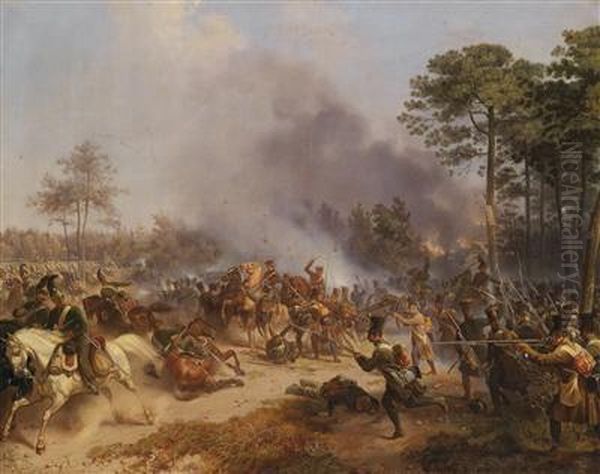 Battle Ofthe Austrian Infantry Oil Painting by Friedrich L'Allemand