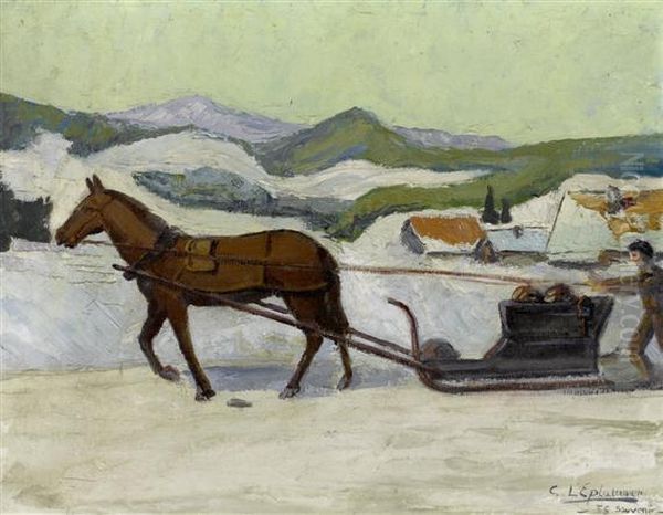 Sledges In The Snow Oil Painting by Charles L'Eplattenier