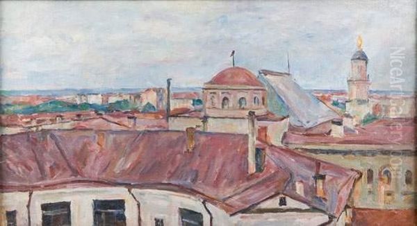 Les Toits Du Vkhutemas Et De La Poste Centrale 1929 Oil Painting by Petr Ivanovich L'Vov