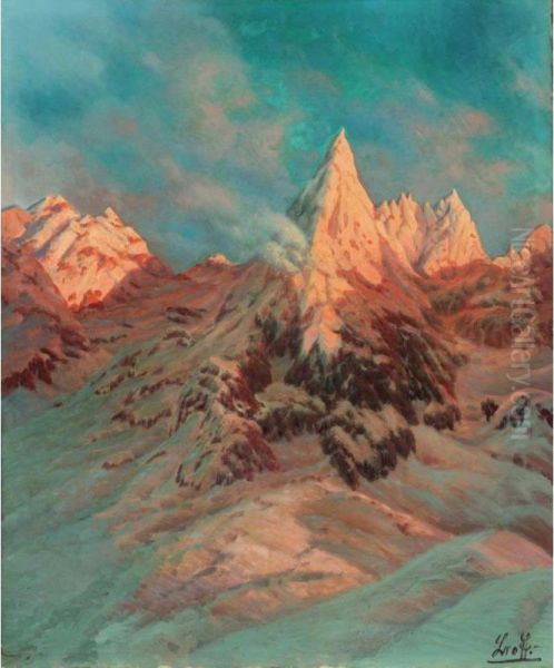 Mountain Peaks Oil Painting by Petr Ivanovich L'Vov