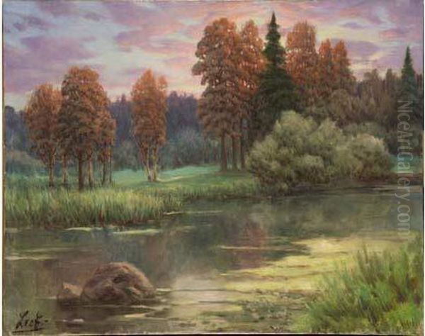 Sunset In The Forest Oil Painting by Petr Ivanovich L'Vov