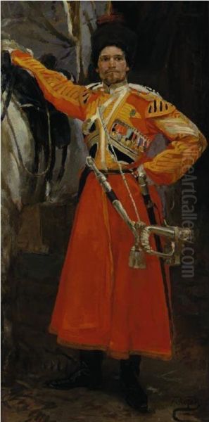 Cossack Imperial Guard Bugler Oil Painting by Petr Ivanovich L'Vov