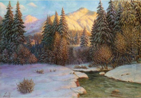 Winter Landscape Oil Painting by Petr Ivanovich L'Vov