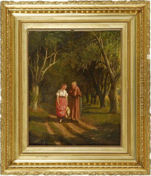 A Stroll Down A Country Road Oil Painting by William de la Montagne Cary