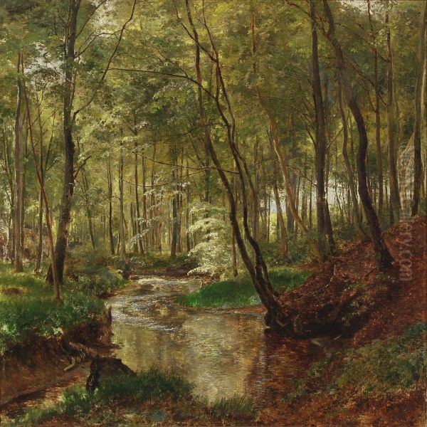 Forest With Stream Oil Painting by Janus Andreas La Cour