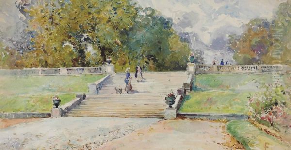 On A Park Terrace Oil Painting by John La Farge