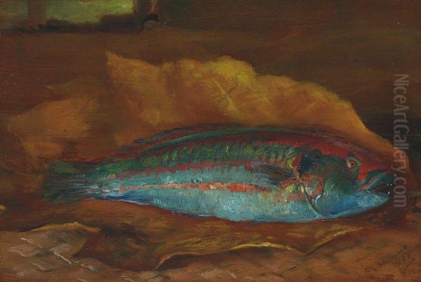 Study Of The Parrot Fish Oil Painting by John La Farge