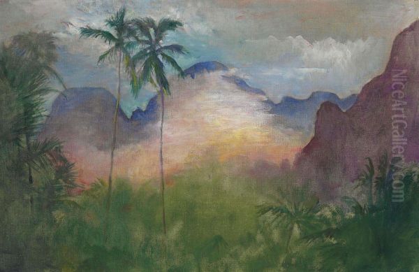 Uponohu, End Of Cook's Bay, Island Of Moorea, Sunset Oil Painting by John La Farge