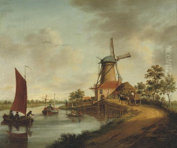 The 'koorn Moole Buiten Den Lijtsen Dam' Oil Painting by Jacob Elias La Fargue