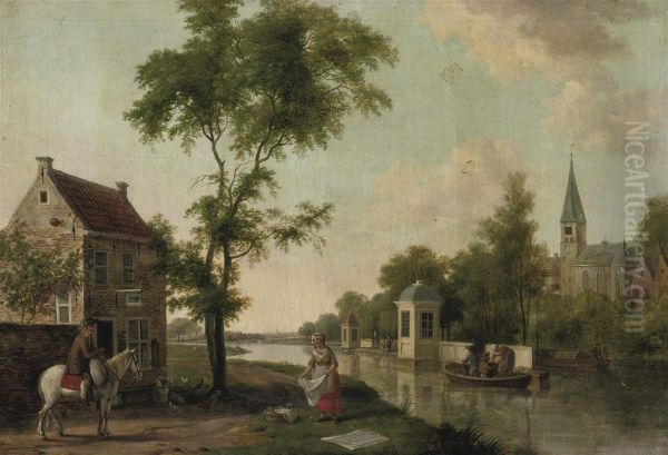 A Teahouse, Probably Along The River Vecht, Near Utrecht Oil Painting by Paulus Constantin La Fargue