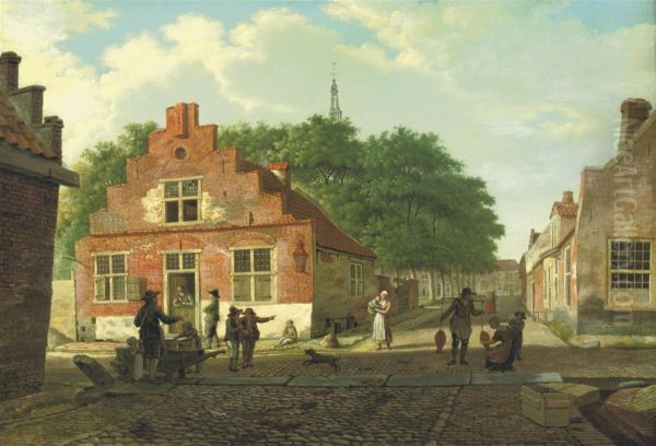 A Village Street With Figures Working And Conversing Oil Painting by Paulus Constantin La Fargue