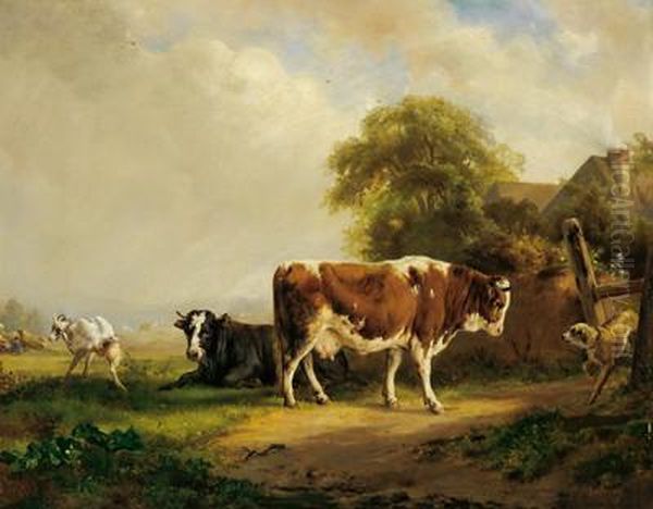 Herd Of Animals In A Pasture Oil Painting by Antoine Pierre Philippe La Penne