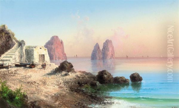 Fishermen Before I Faraglioni, Capri Oil Painting by Enrico La Pira