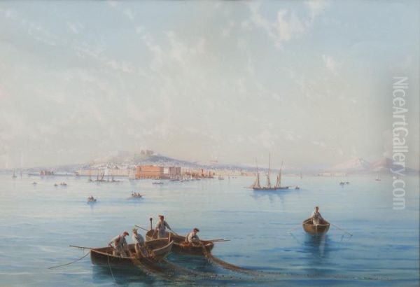 Napoli Dal Mare Oil Painting by Gioacchino La Pira