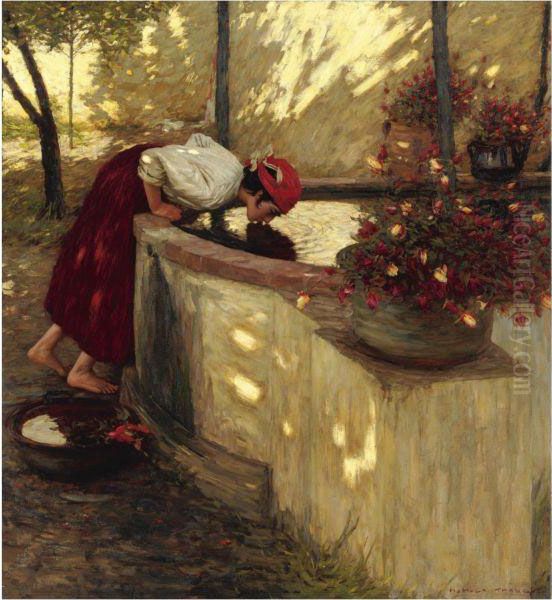 Ligurian Roses Oil Painting by Henry Herbert La Thangue