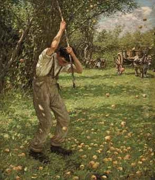 Shaking Down Cider Apples Oil Painting by Henry Herbert La Thangue