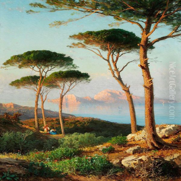 Coastal View With Tall Pines, Italy Oil Painting by Alessandro la Volpe