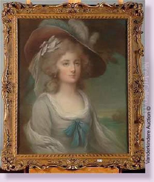 Portrait D'une Dame De Qualite Au Chapeau A Plumes Oil Painting by Adelaide Labille-Guyard