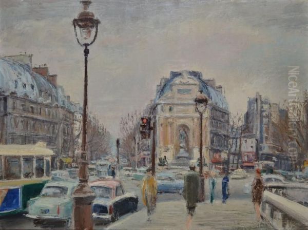 La Place Saint Michel Oil Painting by Edme Emile Laborne