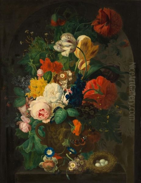 Blumenstillleben Mit Vogelnest Oil Painting by Andreas Lach