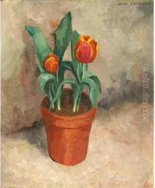 Le Pot De Tulipes Oil Painting by Jean Lachaud