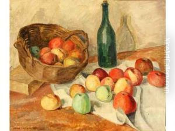 Nature Morte A La Corbeille De Fruits Et La Bouteille Oil Painting by Jean Lachaud