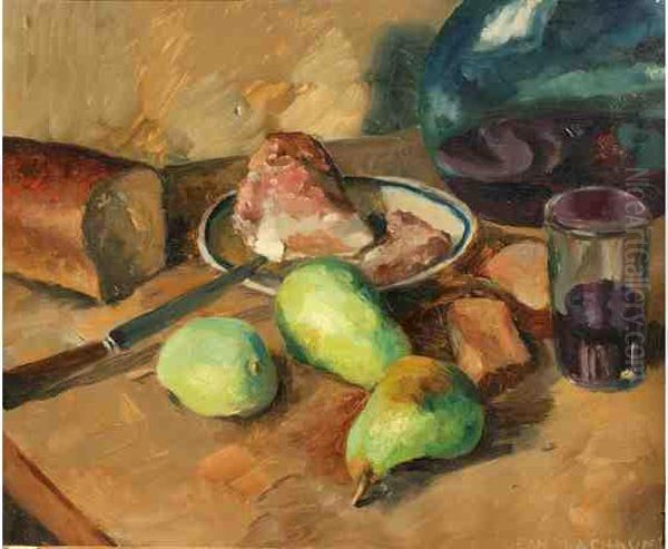 Nature Morte Aux Poires Vertes Oil Painting by Jean Lachaud