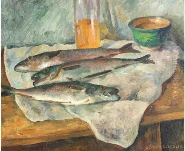 Nature Morte Aux Poissons Et A La Coupelle Verte Oil Painting by Jean Lachaud