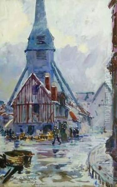 Rue Des Lingots A Honfleur. Oil Painting by Bernard Lachevre