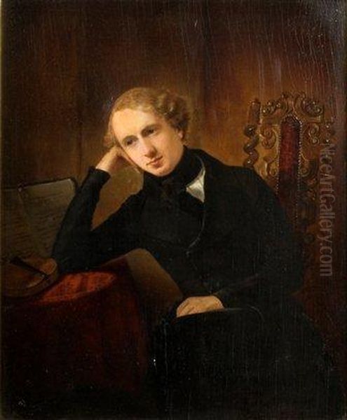 Ritratto Delmusicista Charles Auguste De Beriot. Oil Painting by Henri Germain Lacombe