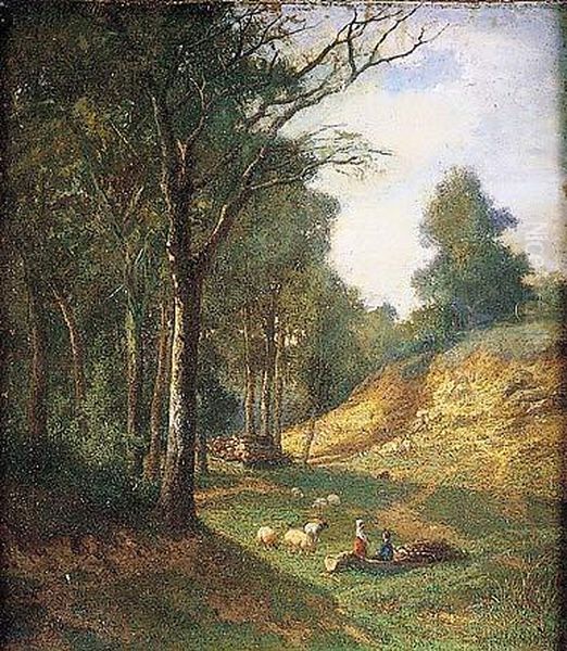 Paisaje Con Pastoras by Adolphe Lacomble