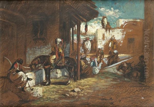 La Halte Des Guerriers Oil Painting by Pierre Eugene Lacoste