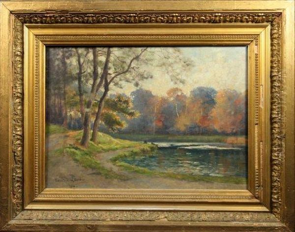 Paysage A La Mare Oil Painting by Tristan L. Jules Lacroix