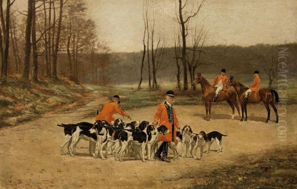 French Hunting Scene Oil Painting by Tristan L. Jules Lacroix