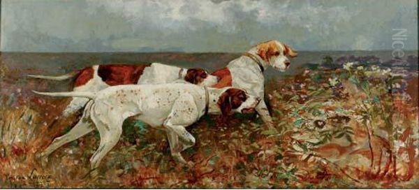 Chiens A L'arret Oil Painting by Tristan L. Jules Lacroix